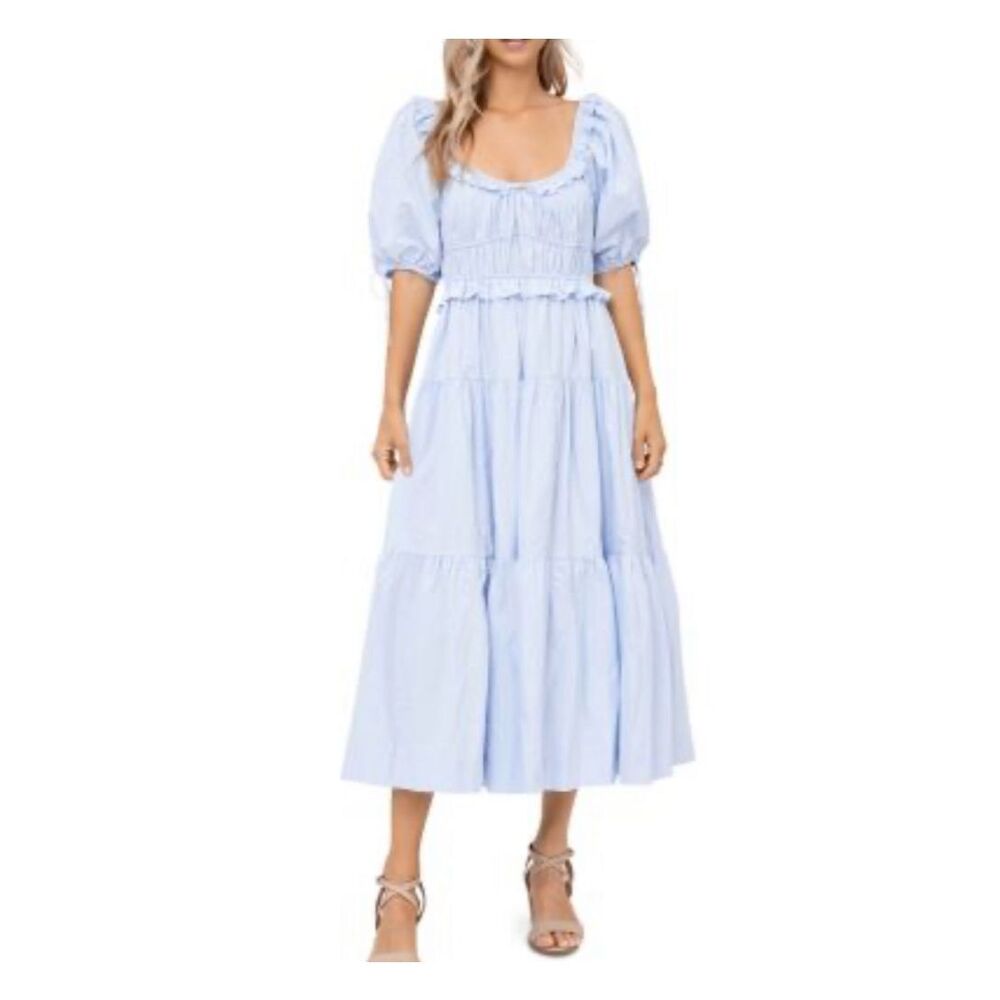 En Saison Light Blue Puff Sleeve Maxi Dress